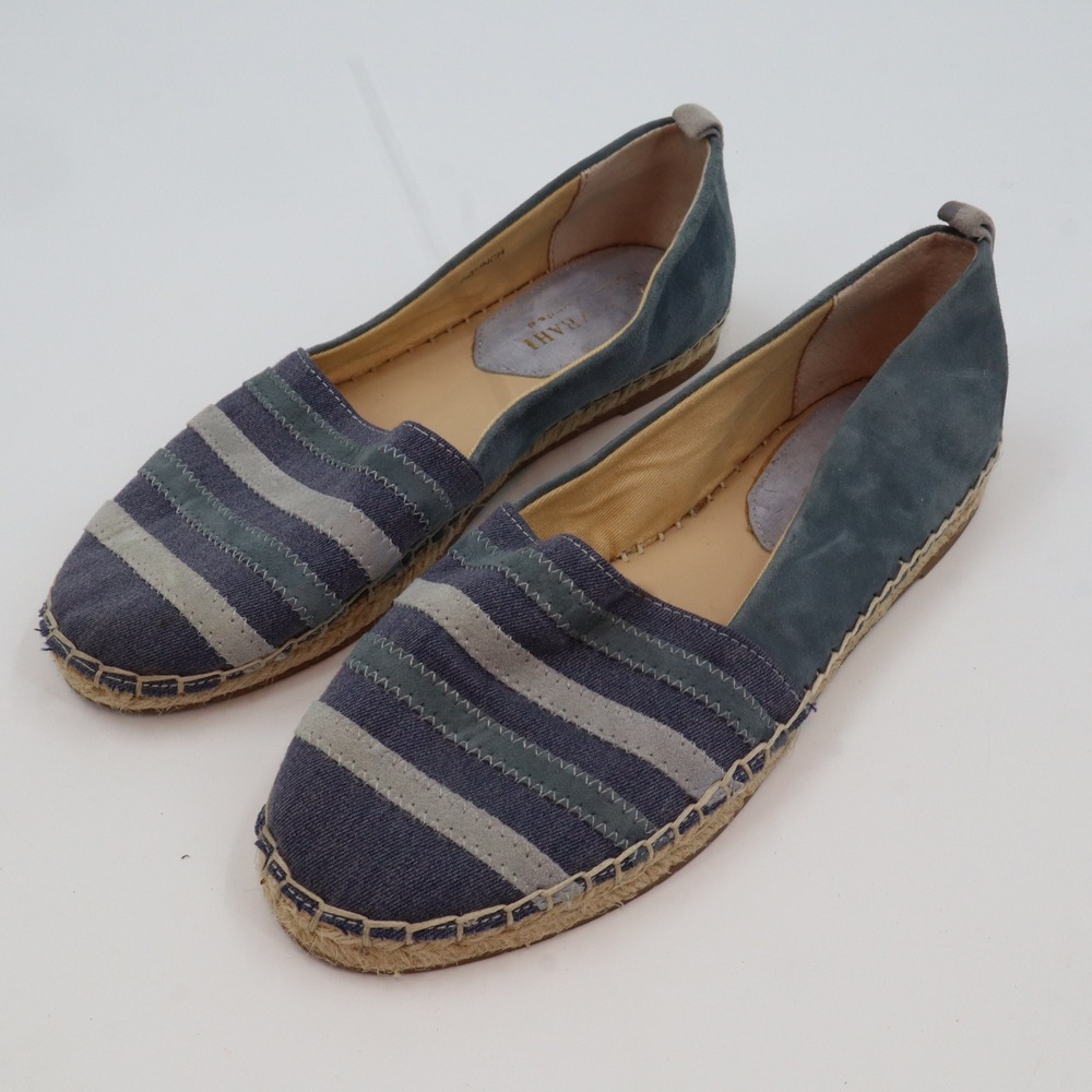 Isaac Mizrahi Launch Espadrille Flats Womens 7M‎ Blue Grey Striped Suede Denim